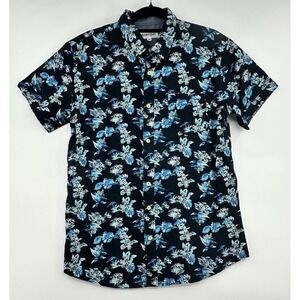 Hawksbay Hawaiian Short Sleeve Shirt Collared Button Up Size Medium Men's Blue